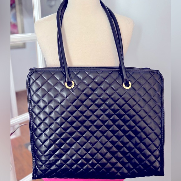 Lancôme Black Faux Leather Quilted Tote Bag - Picture 1 of 9